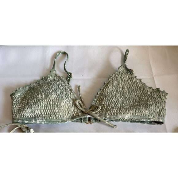 Hollister 2pc Swimsut Bikini Green Women Medium Triangle Silhouette Smocked - Picture 3 of 14